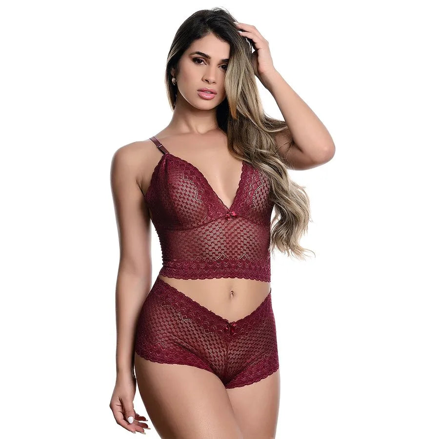 💕 Conjunto Sensual em Renda com Caleçon Sem Bojo – Miss Collection - Amora Íntima