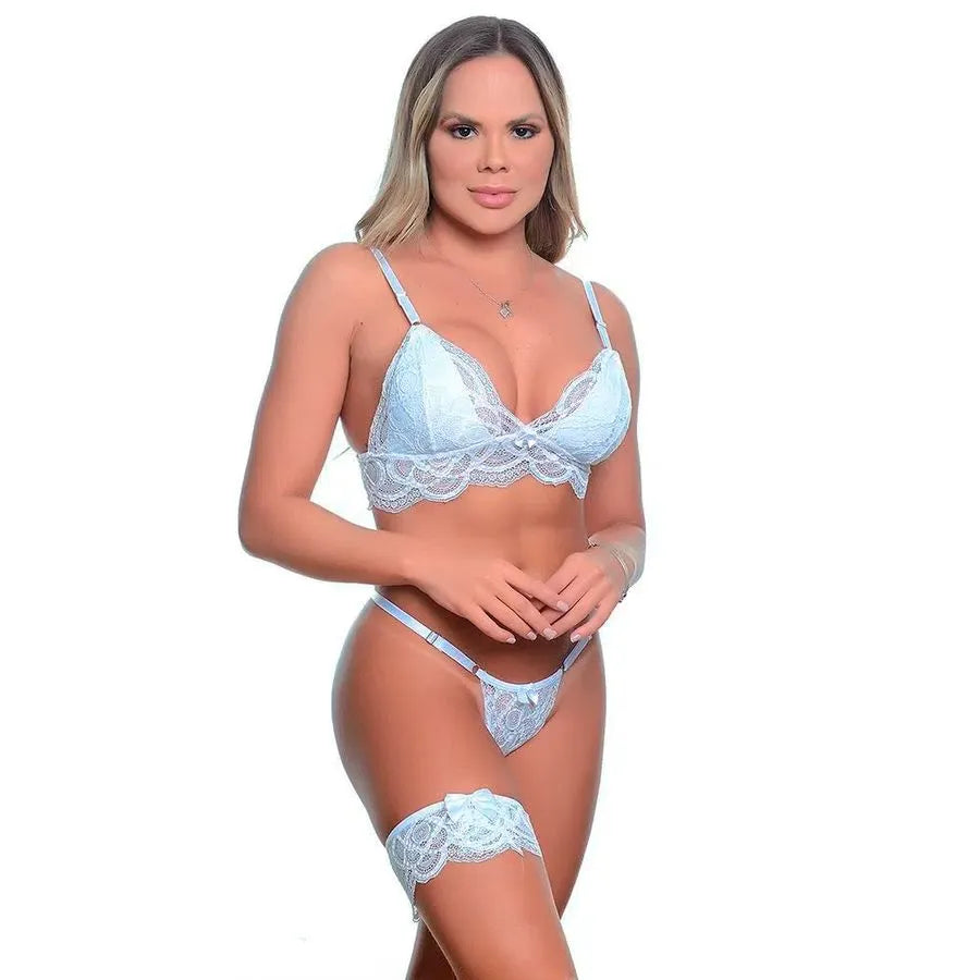 🖤 Conjunto Sensual com Renda, Perneira e Sem Bojo – Jo Lingerie - Amora Íntima
