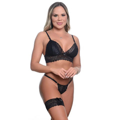 🖤 Conjunto Sensual com Renda, Perneira e Sem Bojo – Jo Lingerie - Amora Íntima