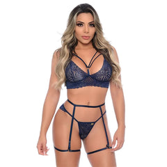 🖤 Conjunto Cinta Liga com Renda e Detalhes Strappy – Sem Bojo (Patitex 843) - Amora Íntima