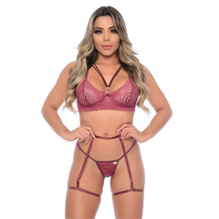 🖤 Conjunto Cinta Liga com Renda e Detalhes Strappy – Sem Bojo (Patitex 843) - Amora Íntima