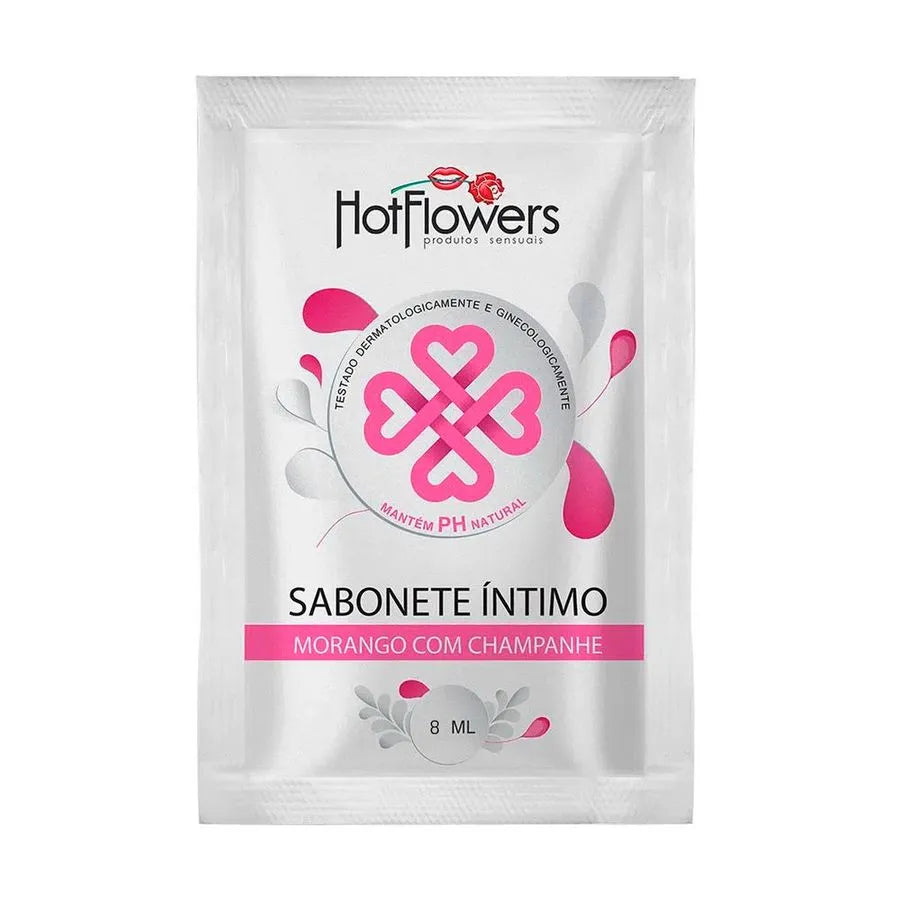 🍓🥂 Sabonete Íntimo com Aroma de Morango com Champanhe – 10ml (Hot Flowers) - Amora Íntima
