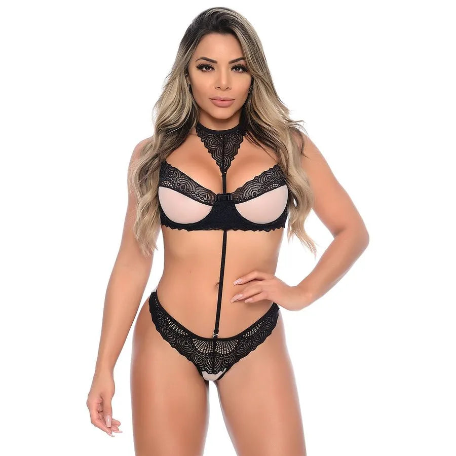 🌙 Conjunto em Tule Rendado com Fio Dental – HL020 (Hot Love) - Amora Íntima