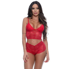 🌹 Conjunto em Renda com Cropped e Calesson Sem Bojo – HL040 (Hot Love) - Amora Íntima